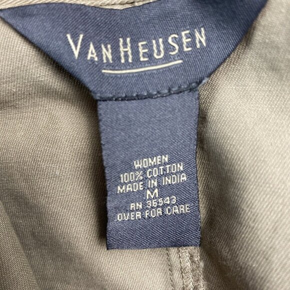 VAN HEUSEN Jacket Womens M 100% Cotton Khaki Green  Button Front  Military Style - Picture 11 of 12